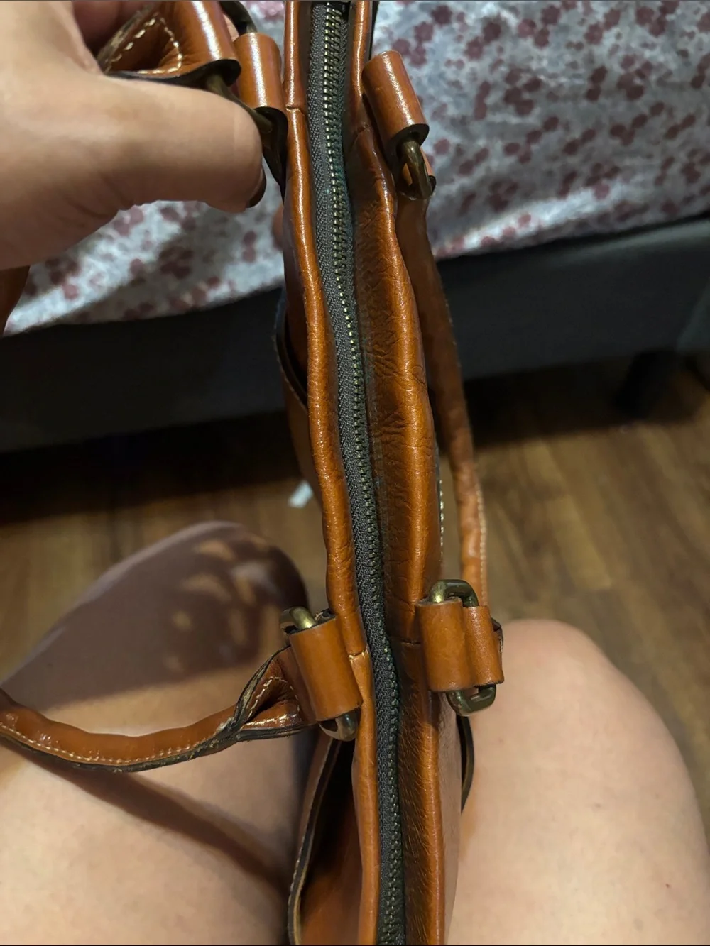 Patricia Nash Cognac Leather Studded Tote